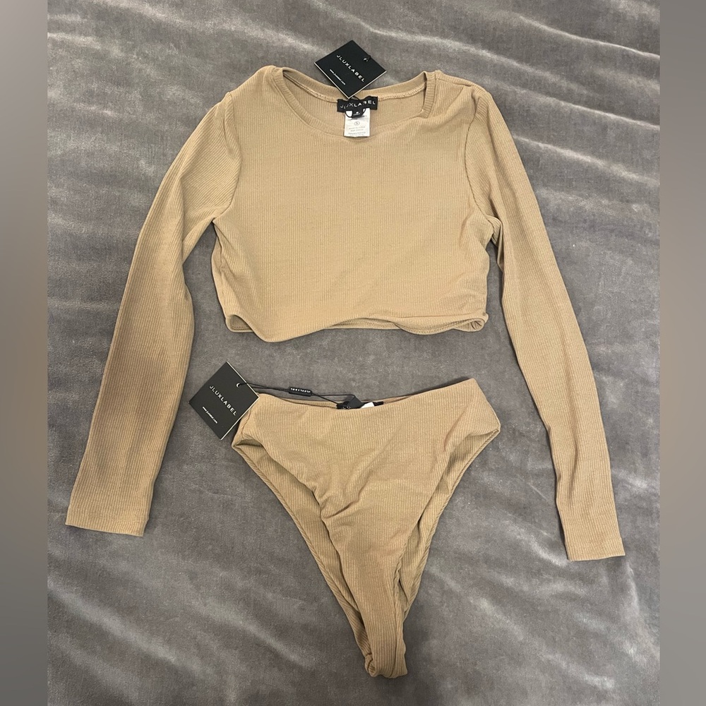 JLuxLabel Ribbed Long Sleeve High Rise Bikini